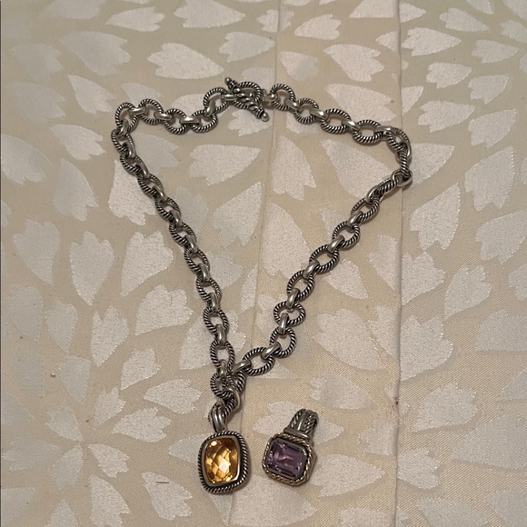 Elegant Silver Necklace with Yellow and Purple Accents - Picture 1 of 1